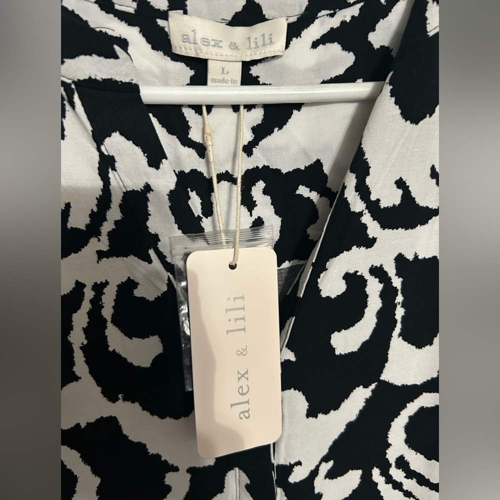 Alex & Lili / Sleeveless High Low Tunic Dress Black and White Pattern size Large - Picture 5 of 5